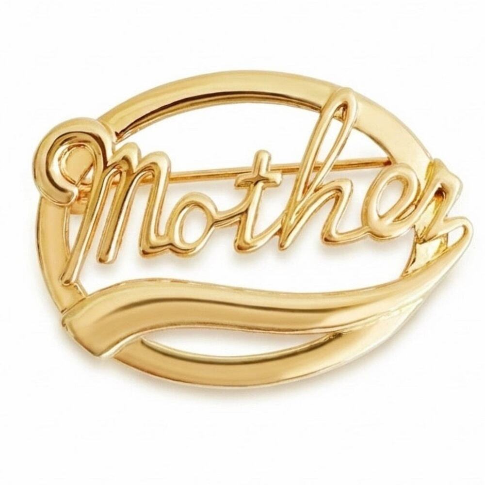Retro Script "Mother" Brooch Pin – Gold Plated, Gift-Ready